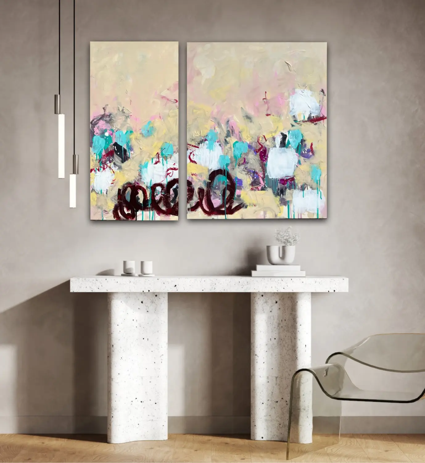 Jen Ball Design-Malerei-Cotton Candy with sprinkles, Diptychon