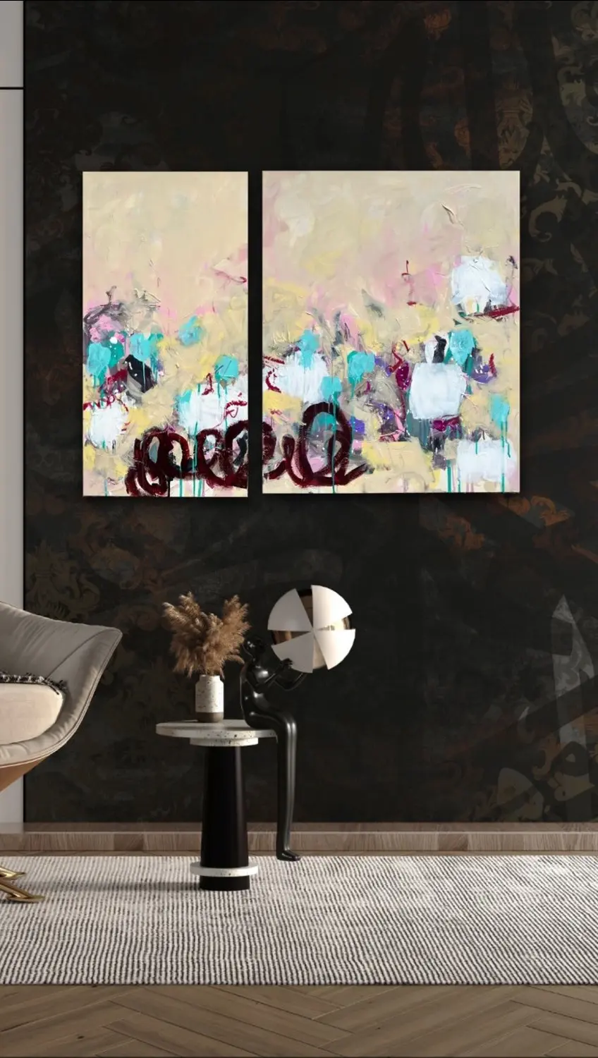 Jen Ball Design-Malerei-Cotton Candy with sprinkles, Diptychon