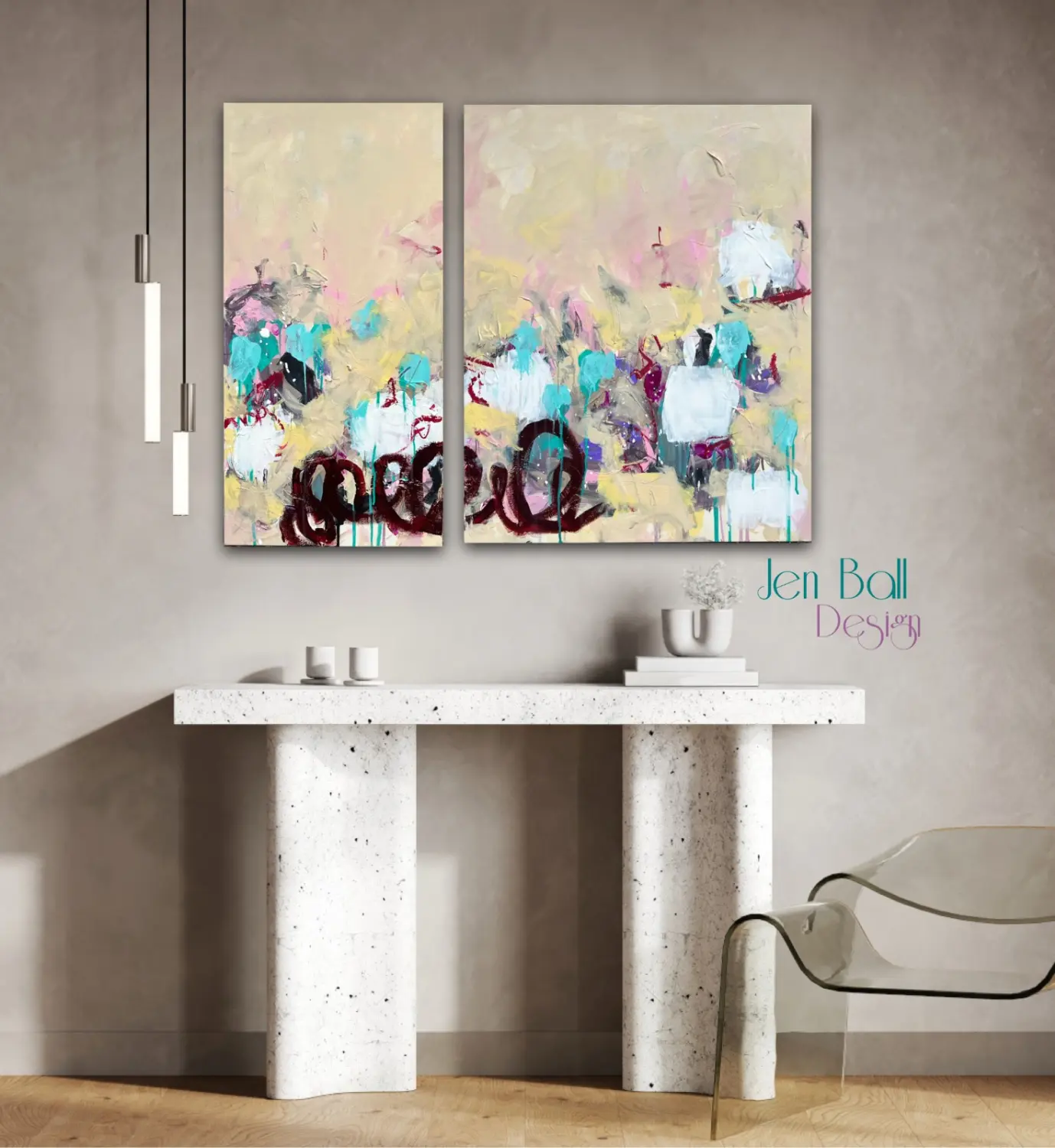 Jen Ball Design-Malerei-Cotton Candy with sprinkles, Diptychon